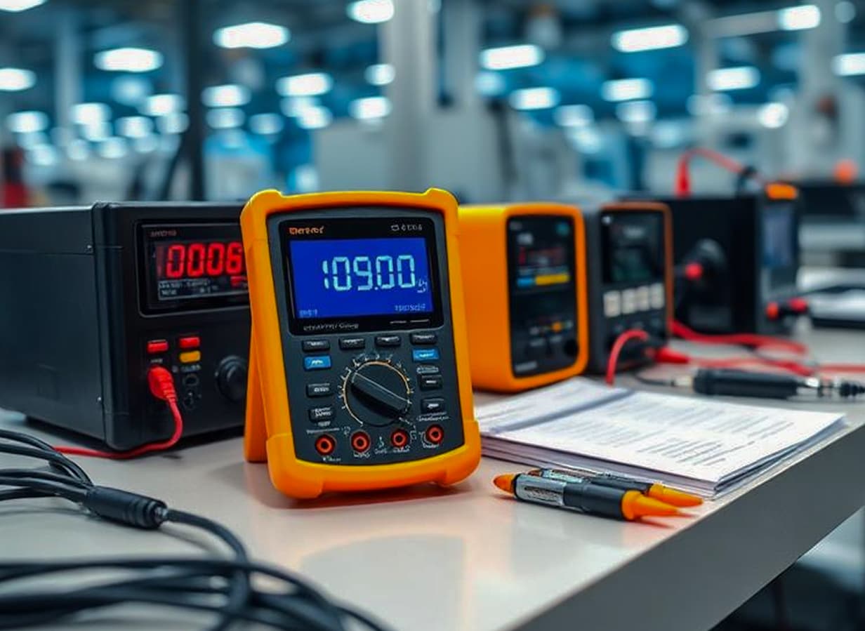 Elektrotechnik Arbeitsplatz mit Messgerät zur Durchführung von Prüfungen